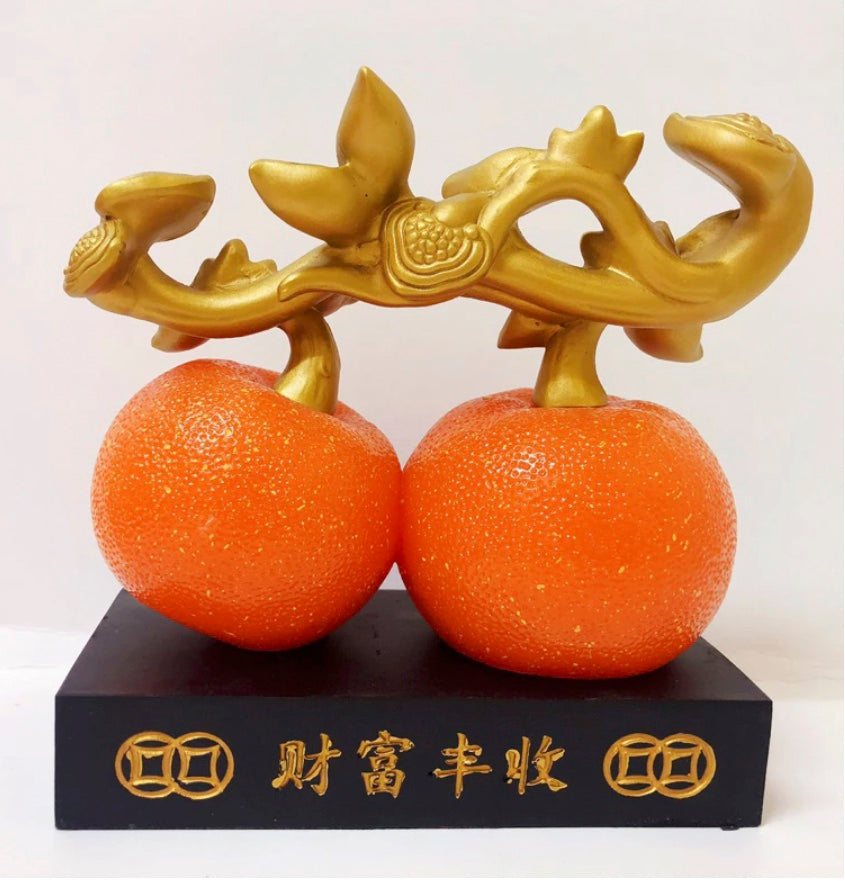 Fengshui Decor Orange Figurine with Ru Yi Ruyi Kiat Kiat Figurine Lucky Charm Home Decor