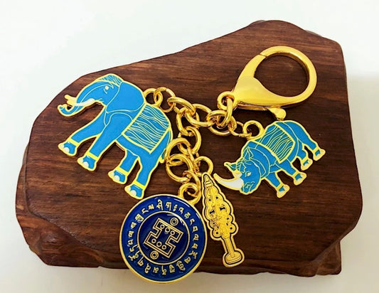 Fengshui Elephant & Rhinoceros With Ksitigarbha Staff Amulet