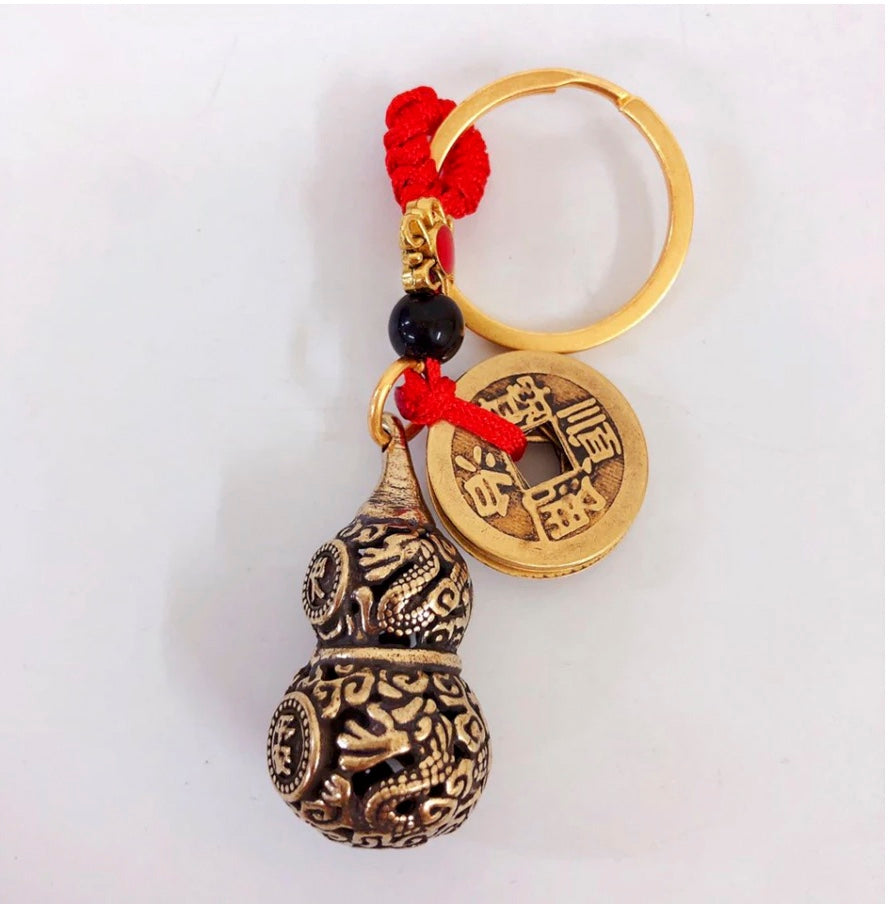 Fengshui Dragon Wu Lou Wulou with Chinese Character of Safety and Good Luck with Five Coin Lucky Cha